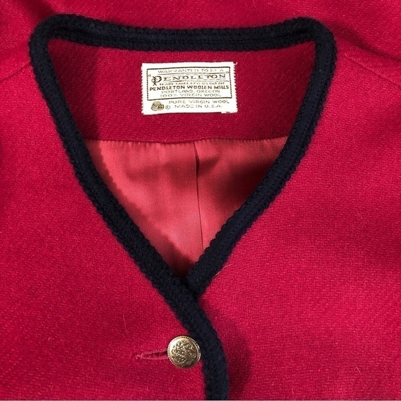 NEW - PENDELTON 100% Wool Raspberry Pink Button Front Blazer Blue Trim - Size 14 - Picture 3 of 5